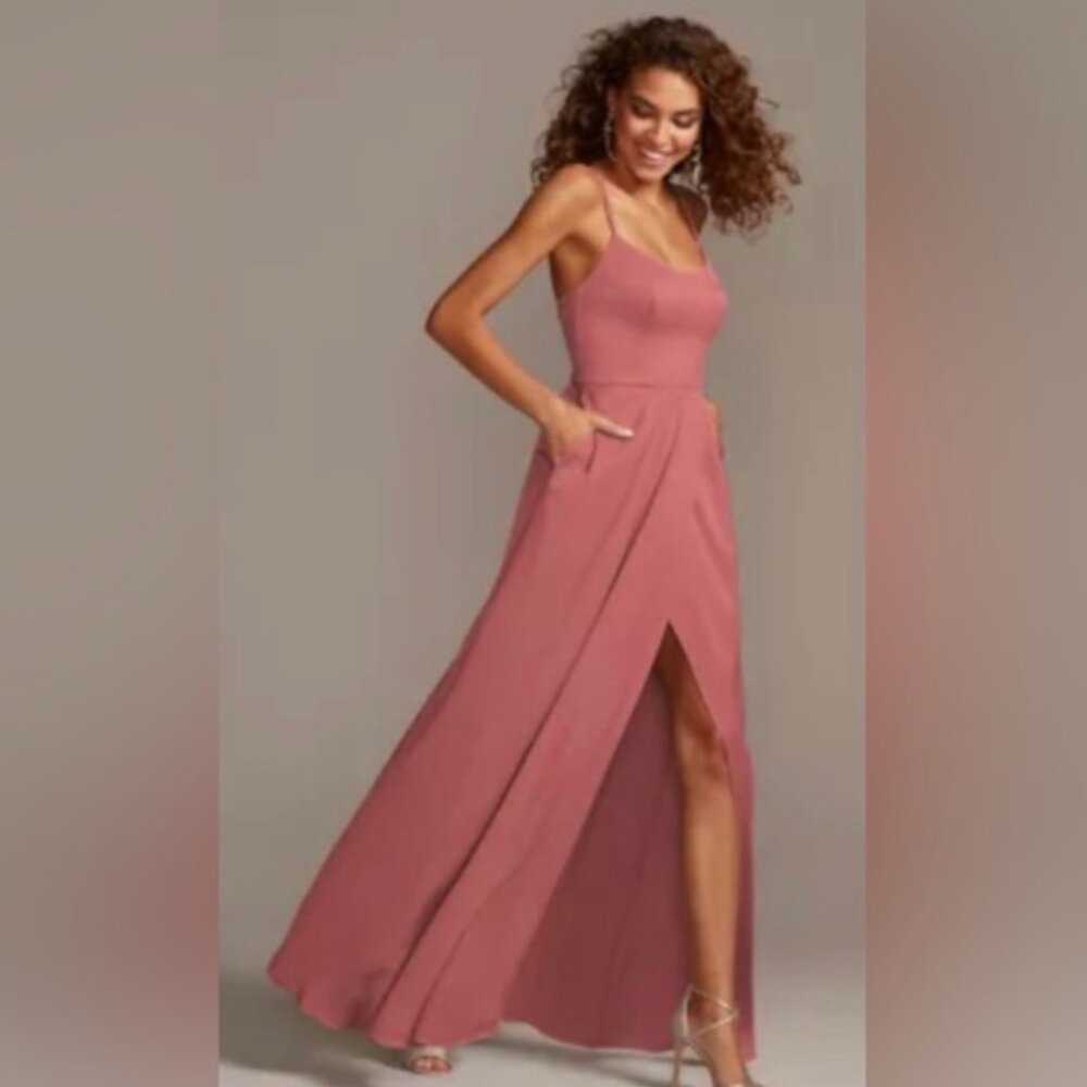 Formal Dress Crepe-Back Satin Spaghetti Strap Dress - Sedona